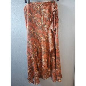 Max Studio - Orange Floral Ruffle - High-Low Maxi Skirt - XL - NWT